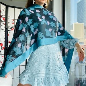 Doncaster DD Genuine Silk Leaves Satin Trim Long Scarf